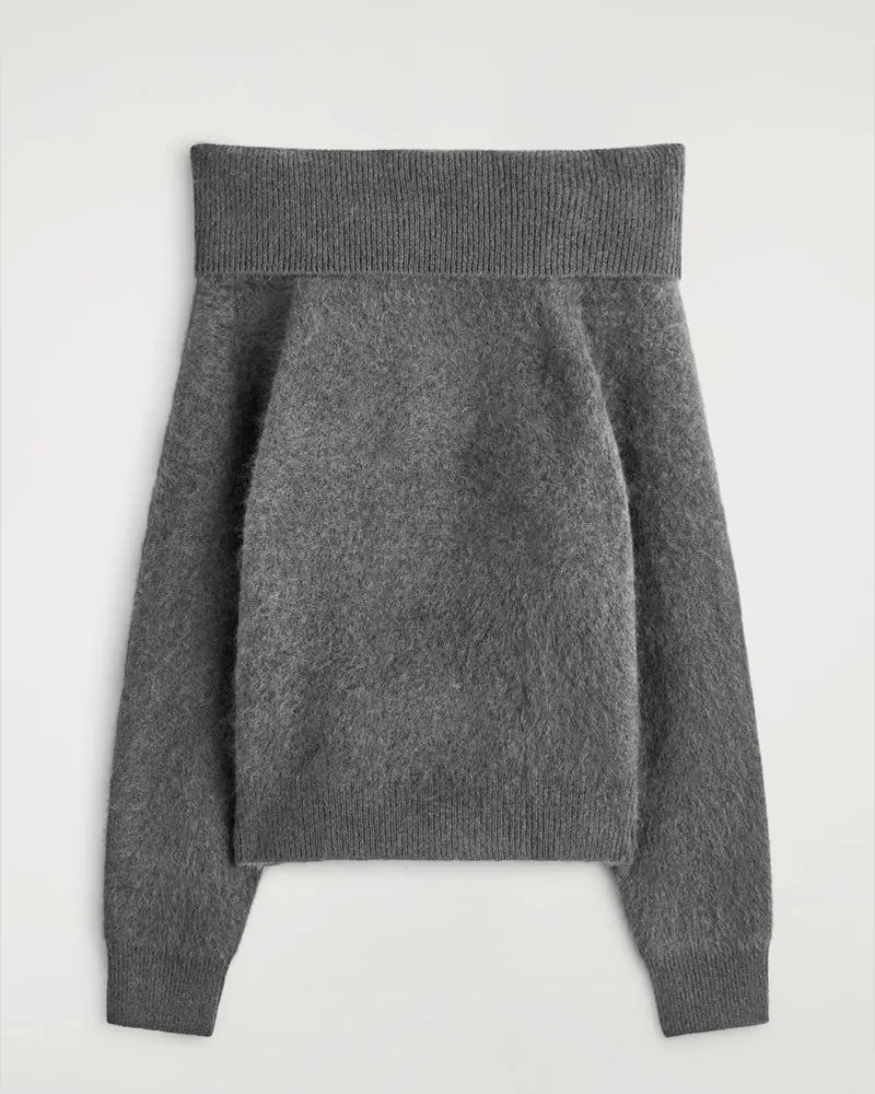COS Schulterfreier Pullover Aus Merinowolle Grau