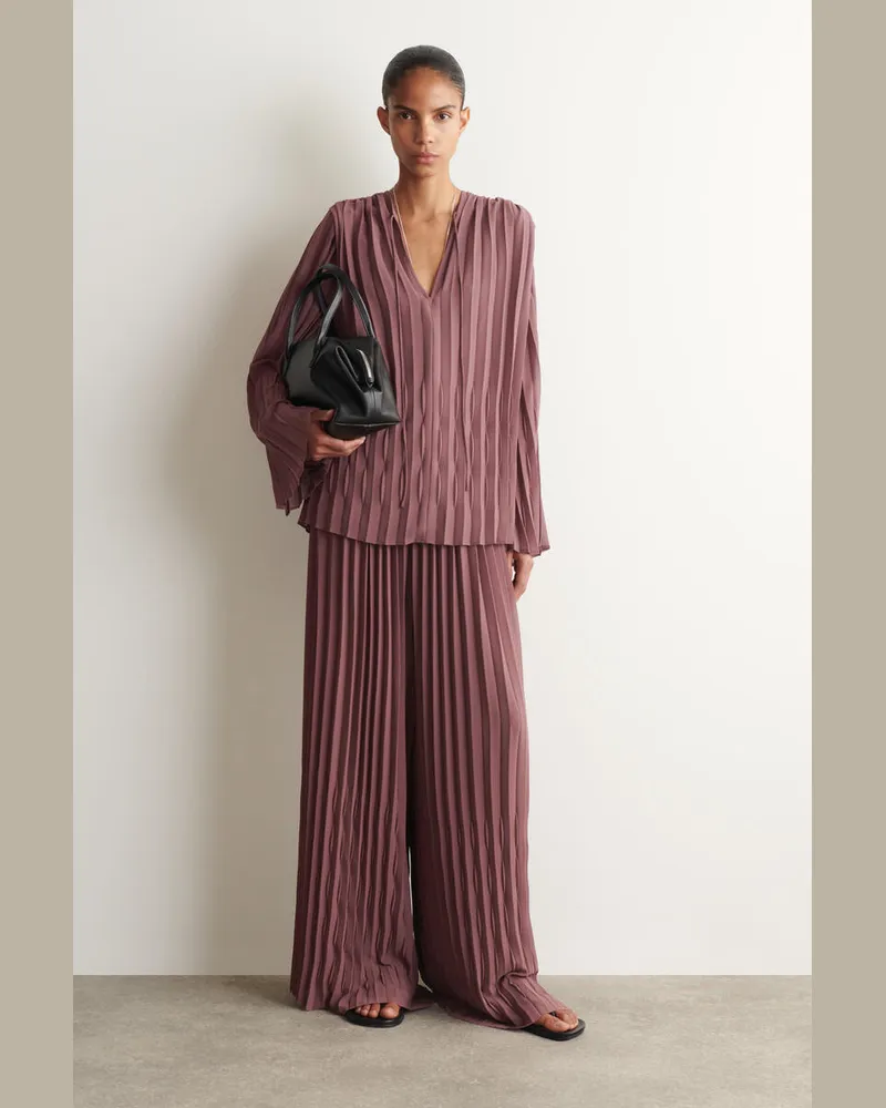 COS Hose Aus Georgette Mit Falten Braun