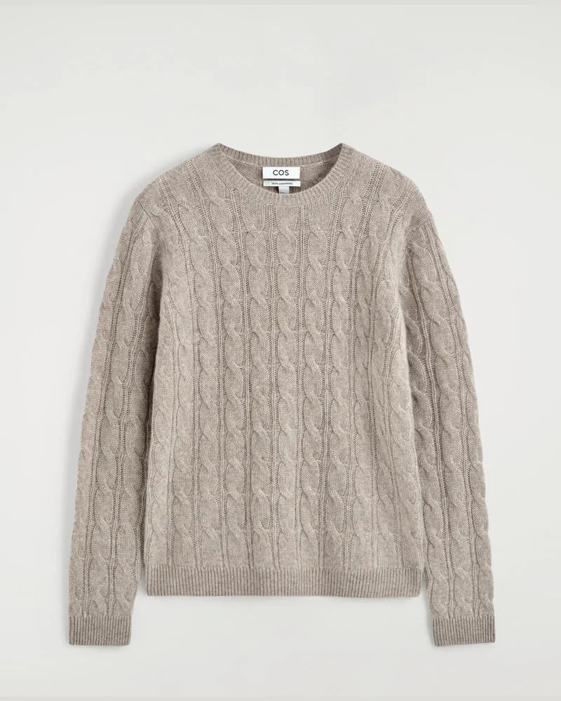 COS Kaschmirpullover Mit Zopfstrickmuster Beige