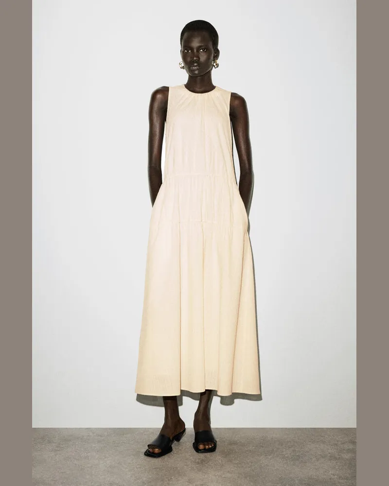 COS Gerafftes, Gestuftes Maxikleid Aus Baumwolle Weiß