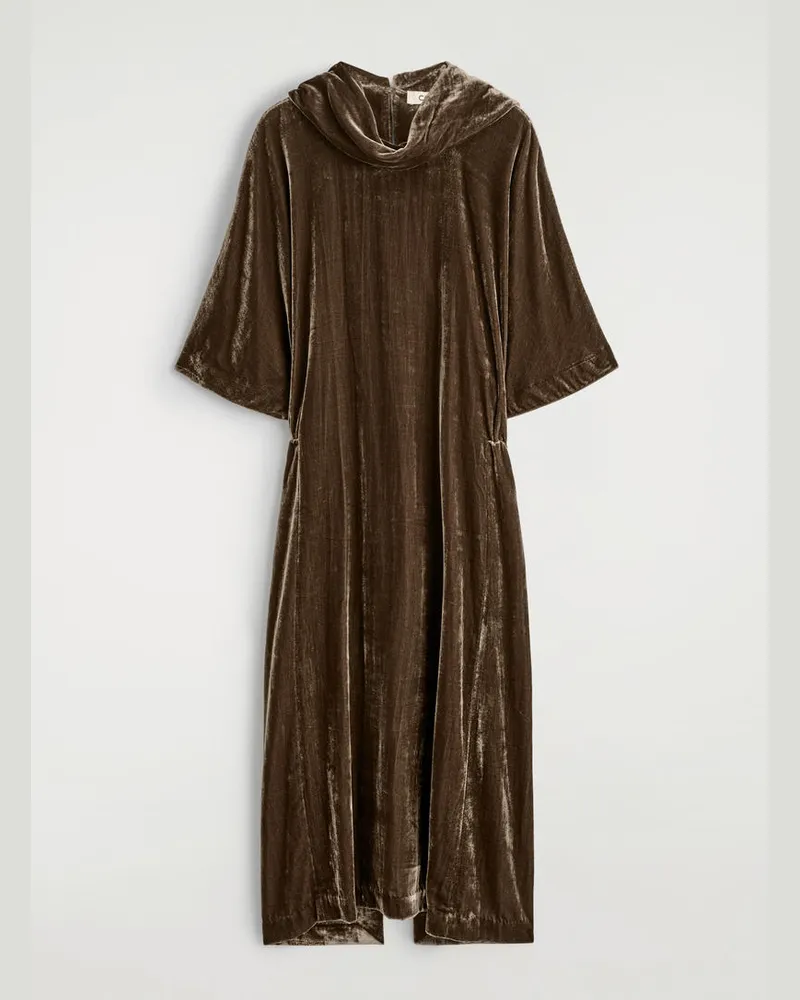 COS Midikleid Aus Samt Mit V-Ausschnitt Braun
