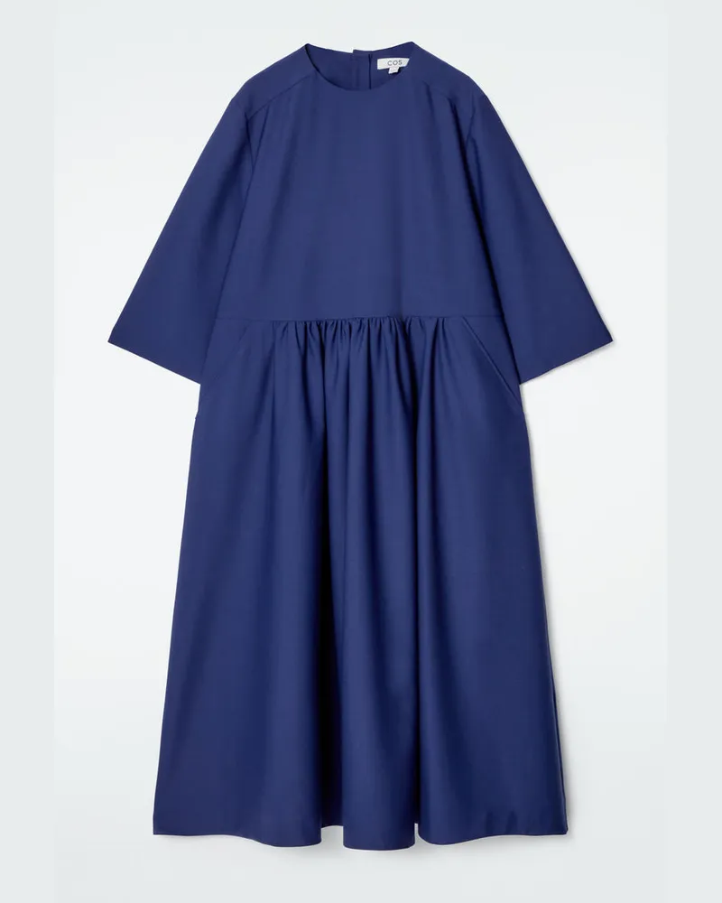 COS Midikleid Aus Woll-Mix Mit Raffungen Blau