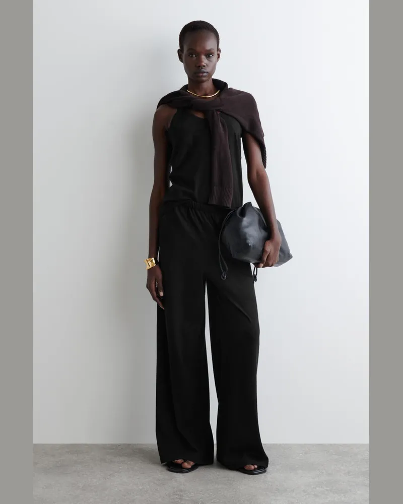 COS Hose Aus Baumwoll-Leinen-Mix Mit Weitem Bein Schwarz