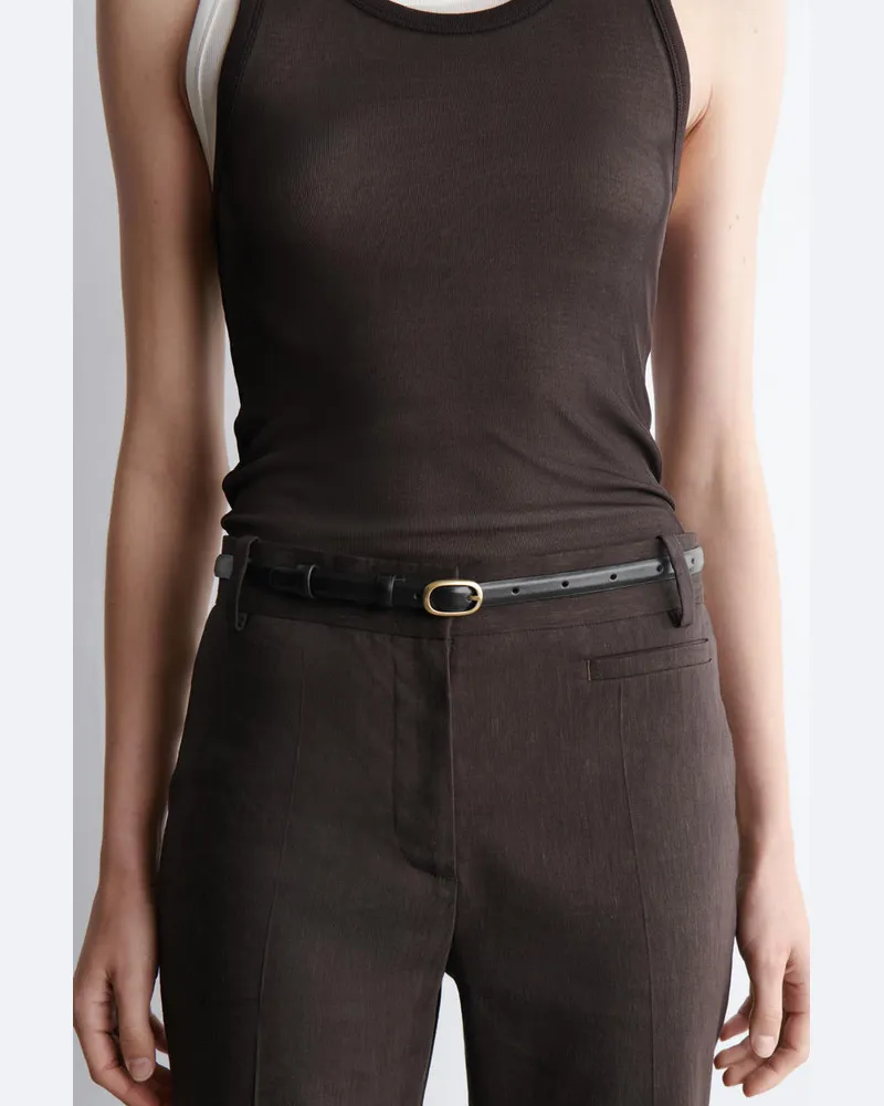 COS Schmaler Ledergürtel Mit Ovaler Schnalle Schwarz