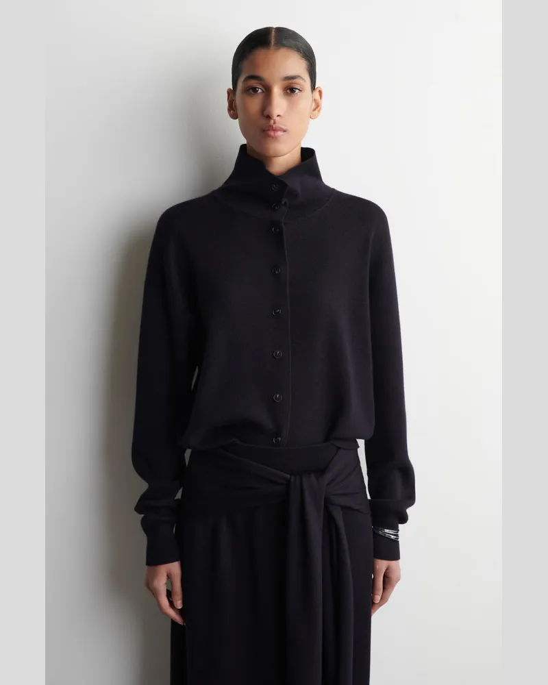 COS Strickjacke Aus Merinowolle Mit Stehkragen Blau