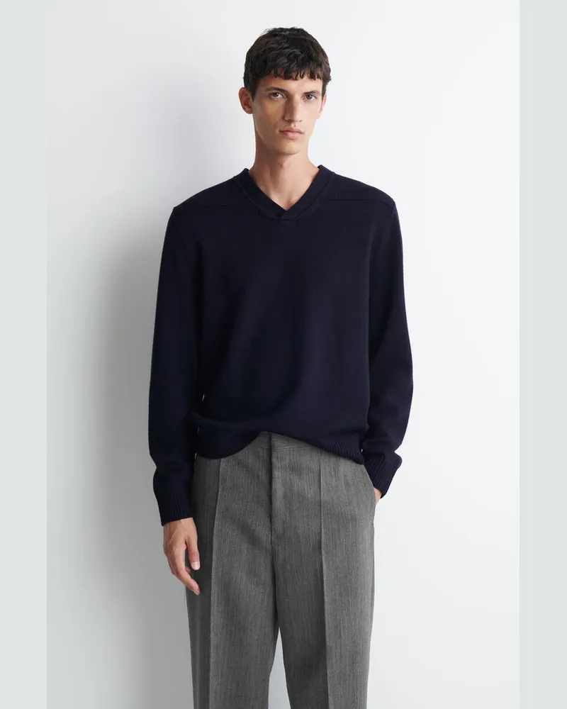 COS Pullover Aus Merinowolle Mit V-Ausschnitt Blau