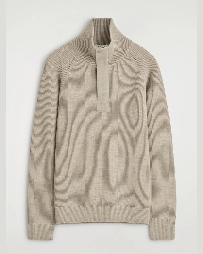 COS Gerippter Wollpullover Mit Kurzem Reissverschluss Beige