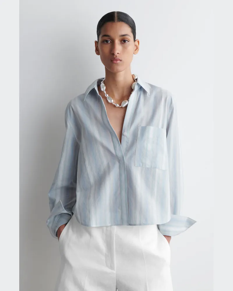 COS Verkürztes Baumwollhemd Mit Streifen Blau