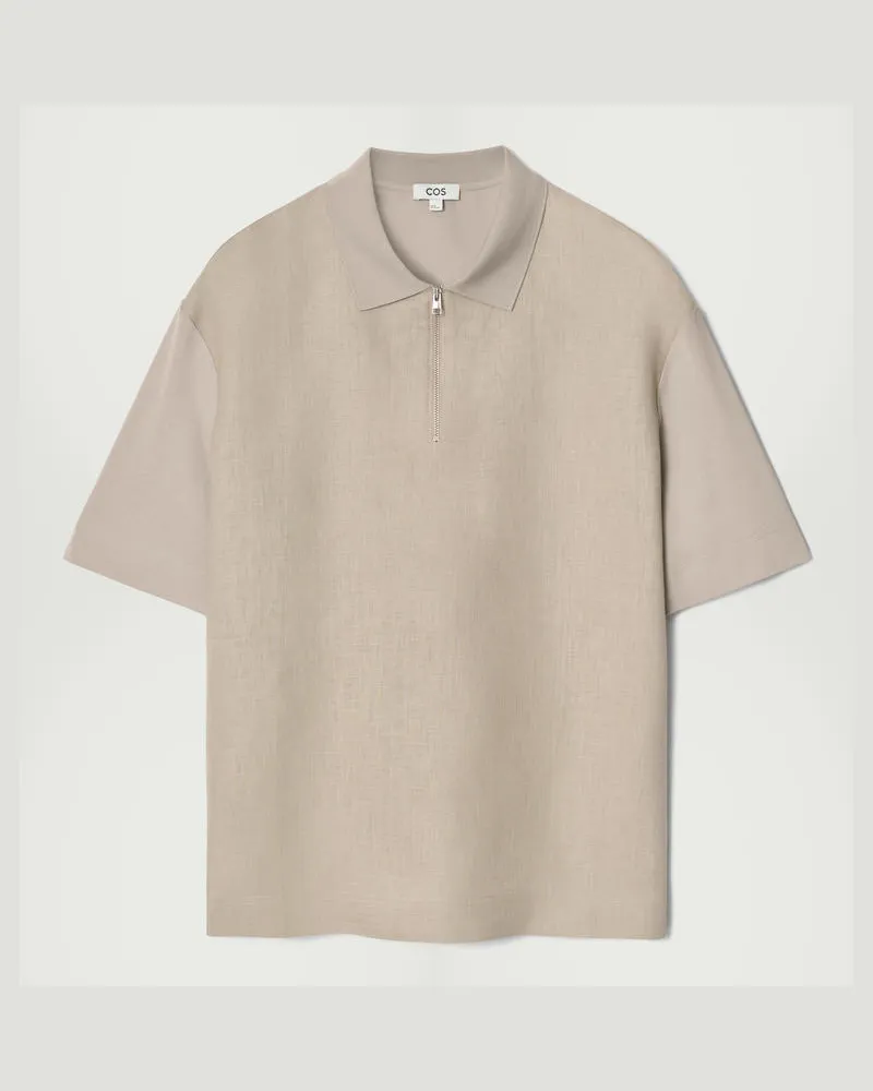 COS Poloshirt Aus Leinen Mit Kontrasteinsatz Beige