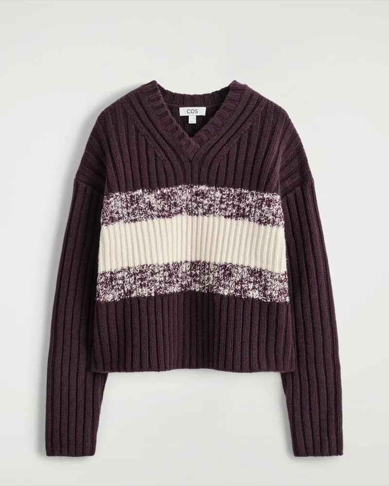 COS Pullover Aus Merinowolle Mit V-Ausschnitt Rot