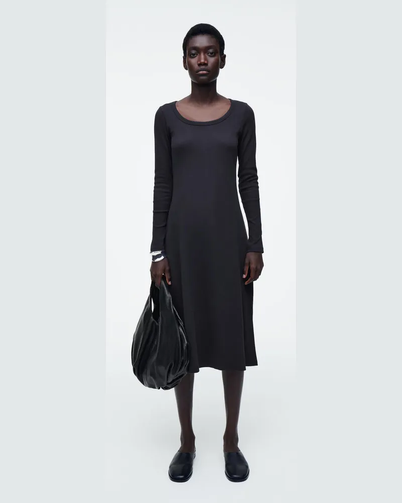 COS Schmales Geripptes Midikleid Aus Jersey Blau