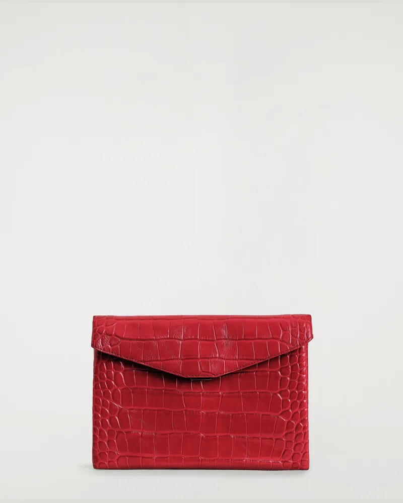 COS Tasche Mit Umschlag - Leder In Krokodiloptik Rot