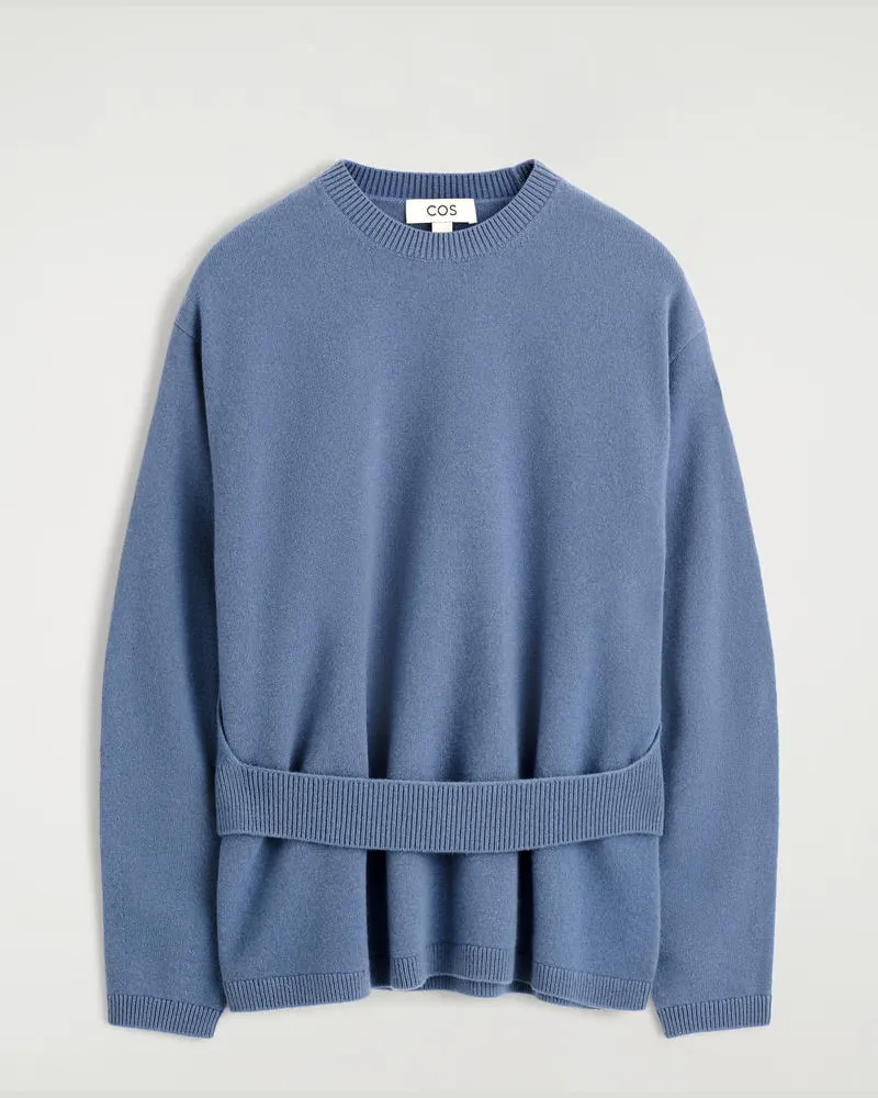 COS Pullover Aus Merinowolle Mit Gürteldetail Blau
