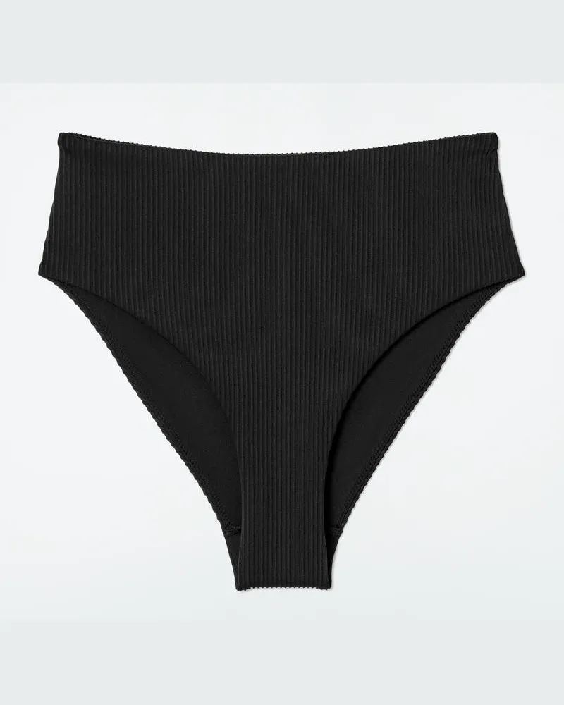 COS Gerippte Bikinihose Mit Hohem Bund Schwarz