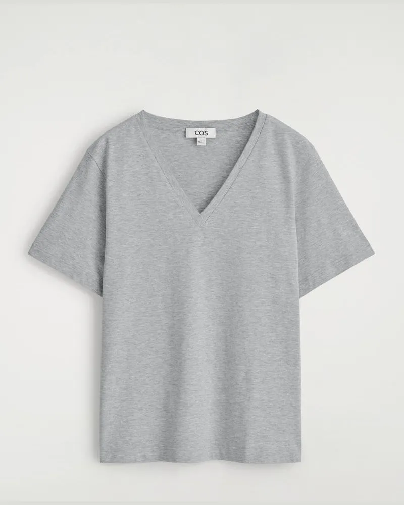 COS T-Shirt Aus Baumwolle Mit V-Ausschnitt Grau