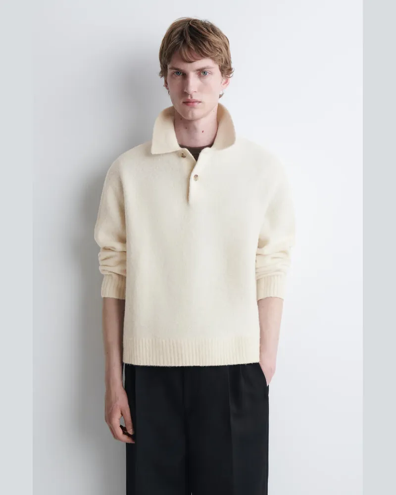COS Poloshirt Aus Gebürsteter Wolle Weiß