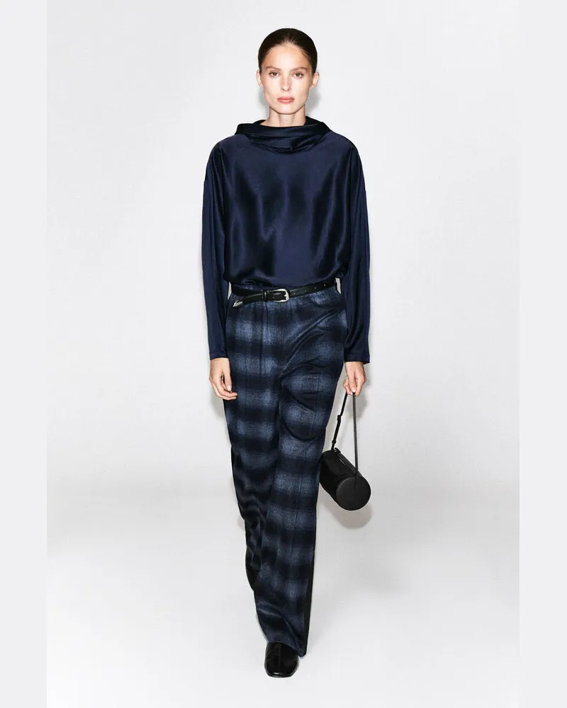 COS Karierte Hose Aus Woll-Mix Mit Satindetails Blau