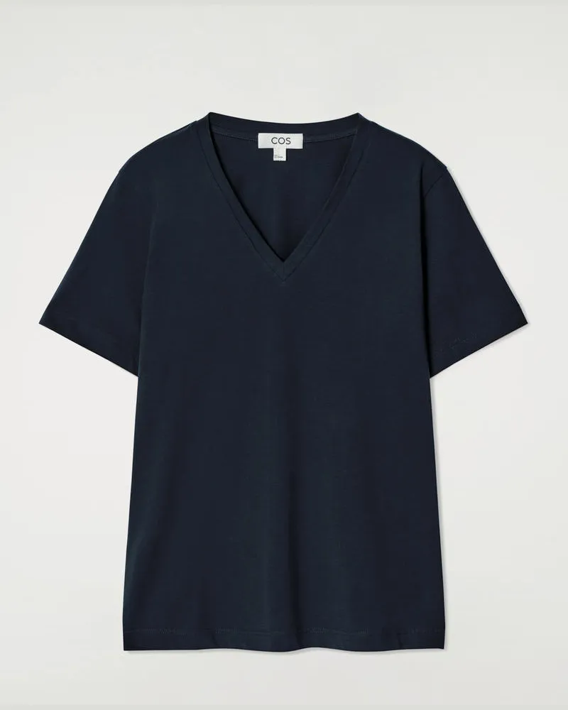 COS T-Shirt Aus Baumwolle Mit V-Ausschnitt Blau
