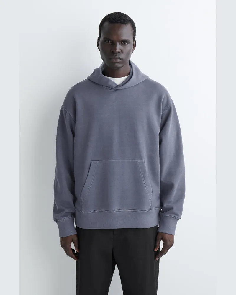 COS Kapuzenpullover Aus Vorgewaschenem Baumwolljersey Blau