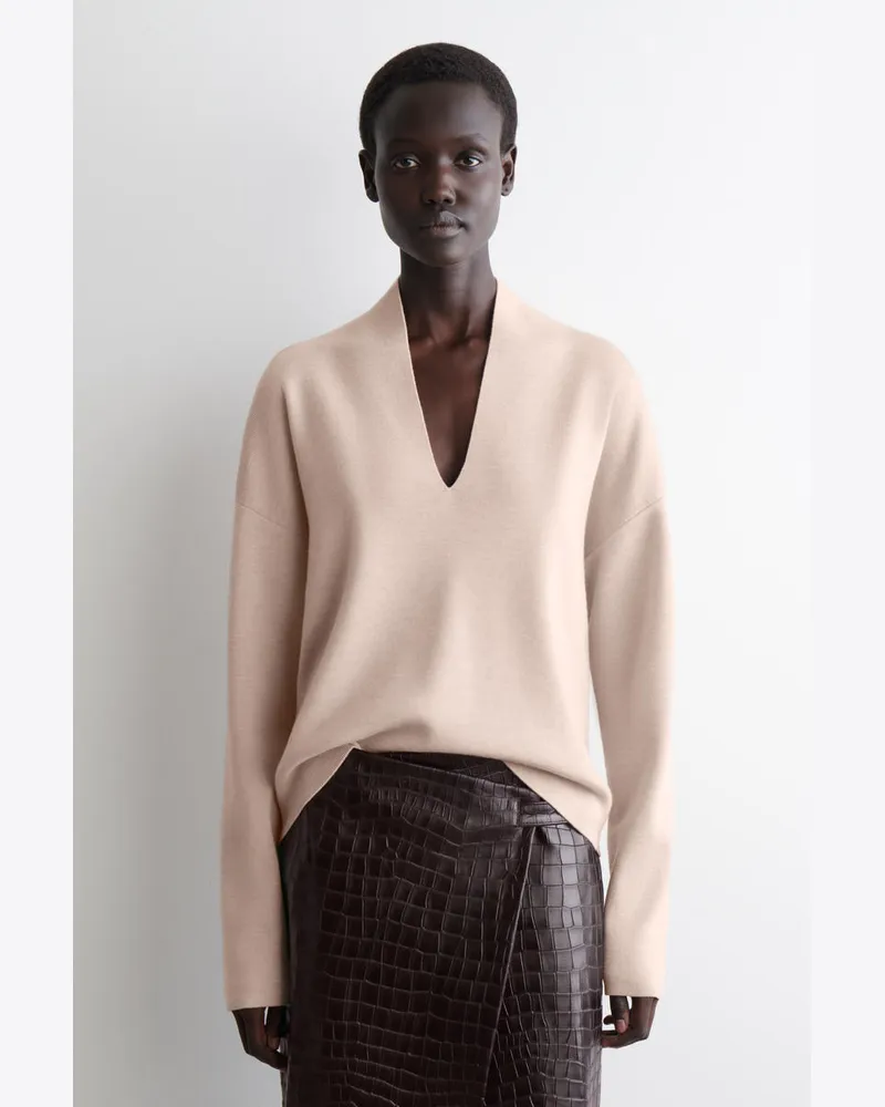 COS Pullover Aus Merinowolle Mit V-Ausschnitt Beige