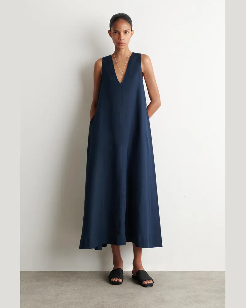 COS Maxikleid Aus Leinen-Mix In A-Linie Blau