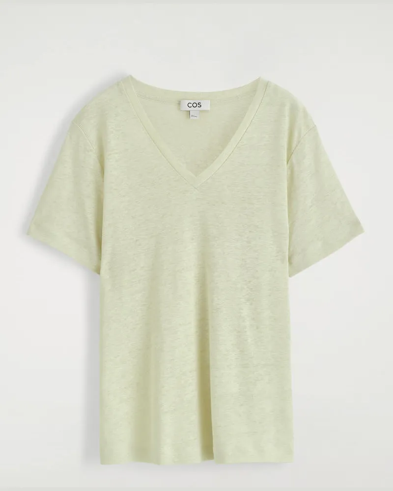 COS T-Shirt Aus Leinen Mit V-Ausschnitt Grün