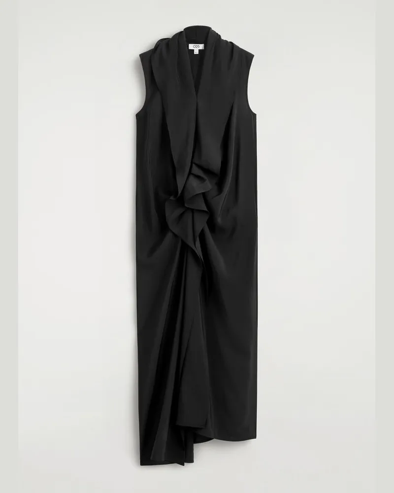COS Midikleid Mit Drapierung Und Volants Schwarz