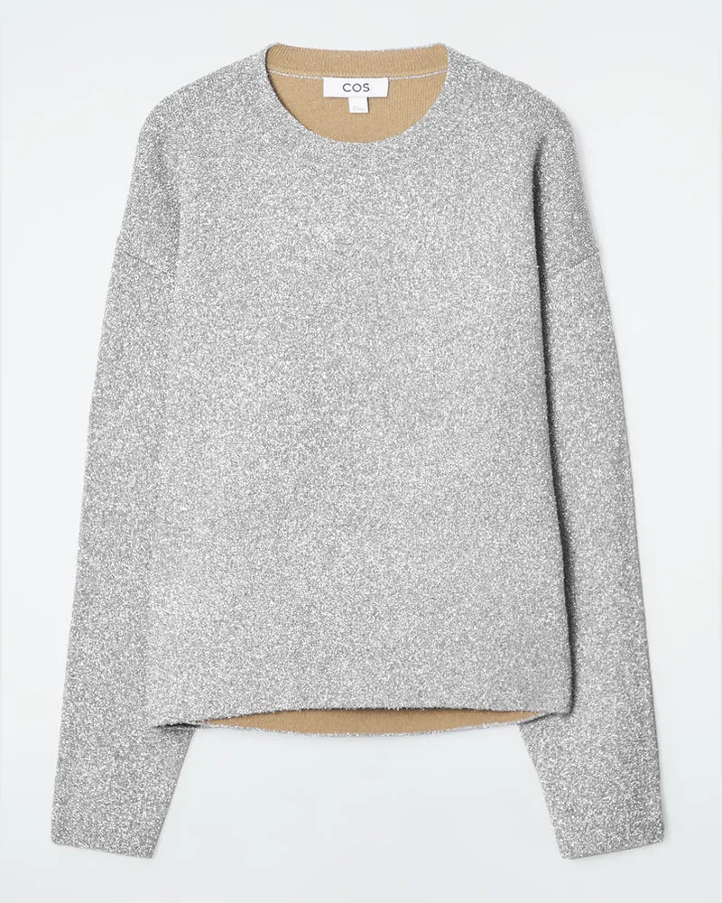 COS Glitzernder Oversized-Pullover Aus Merinowolle Silberfarben