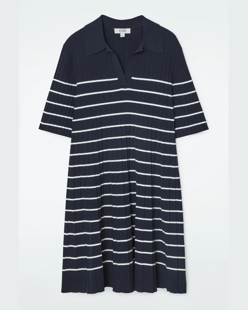COS Gestreiftes Polo-Strickkleid In Minilänge Blau