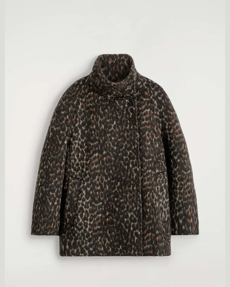 COS Mantel Aus Woll-Mix Mit Leoparden-Print Braun