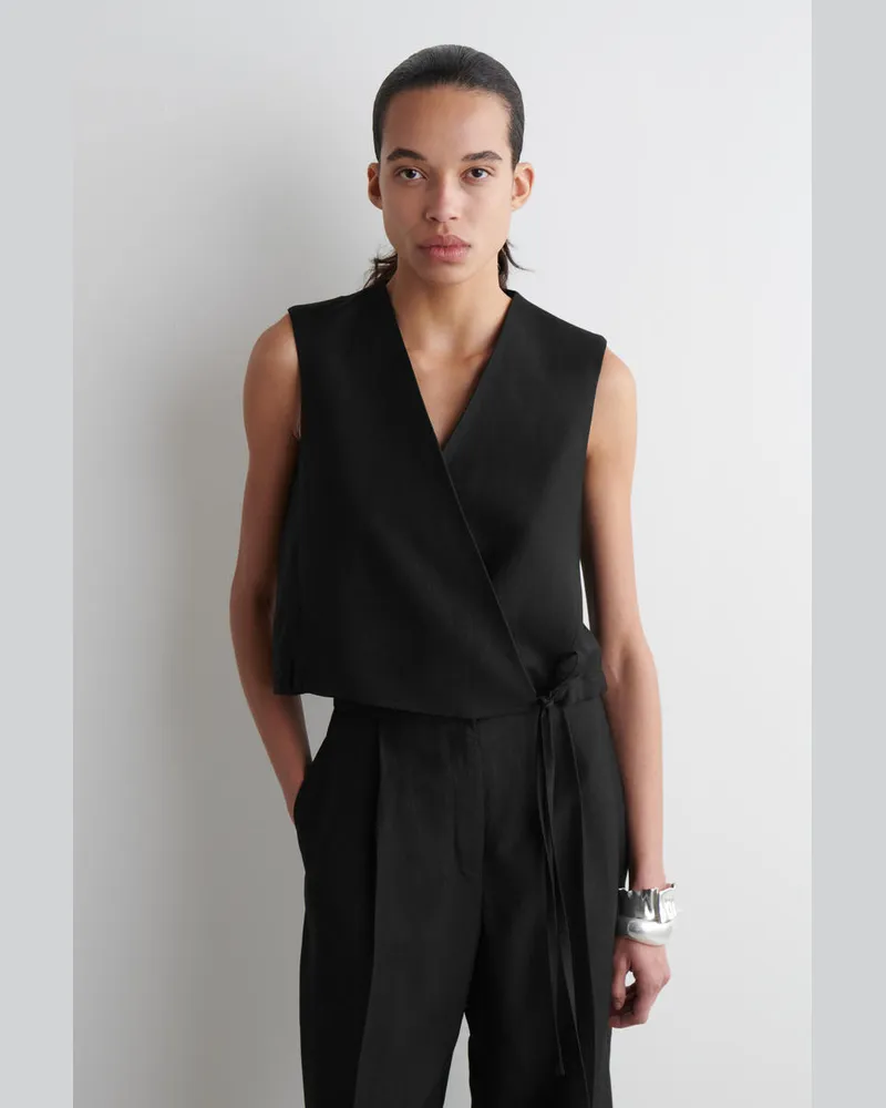 COS Weste Aus Leinen-Mix In Wickeloptik Schwarz