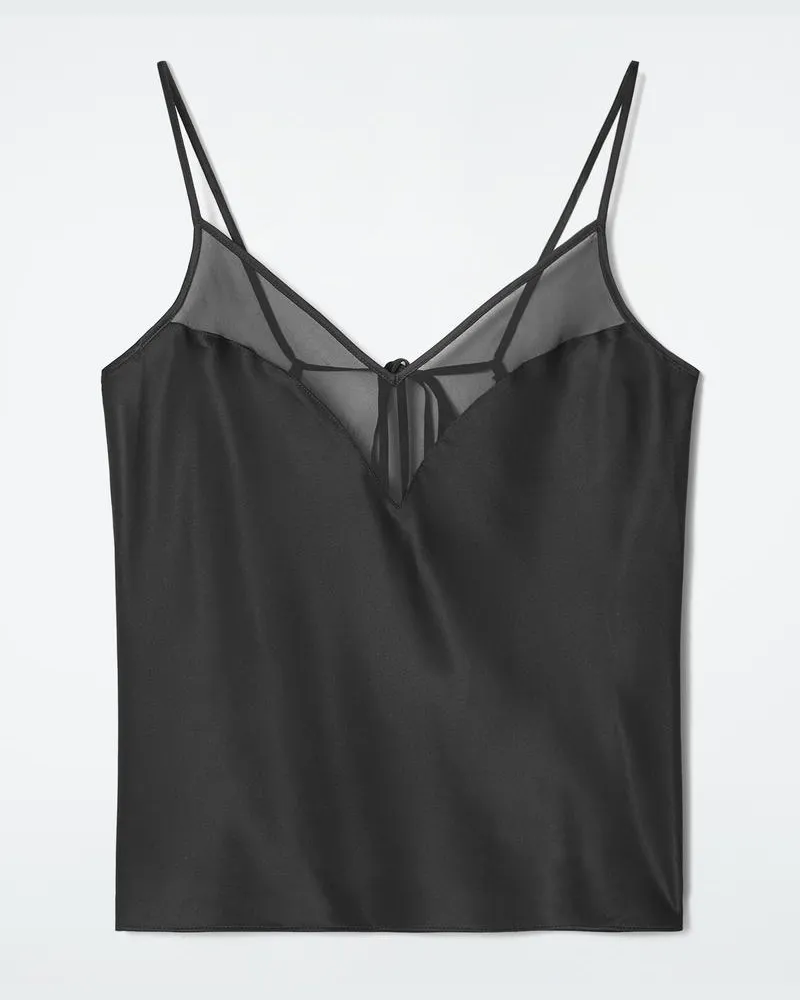 COS Trägertop Aus Seide Mit Durchscheinender Partie Schwarz