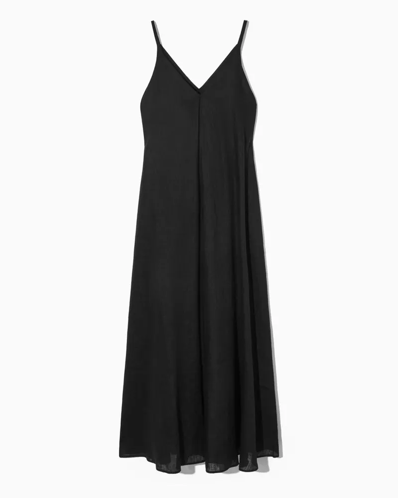 COS Midikleid Mit V-Ausschnitt Und Falten Schwarz