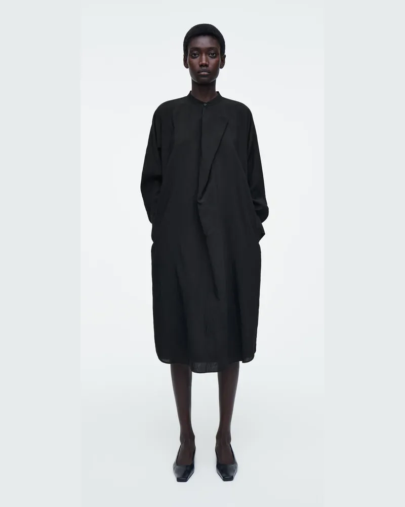COS Drapiertes Midikleid Mit Gürtel Schwarz