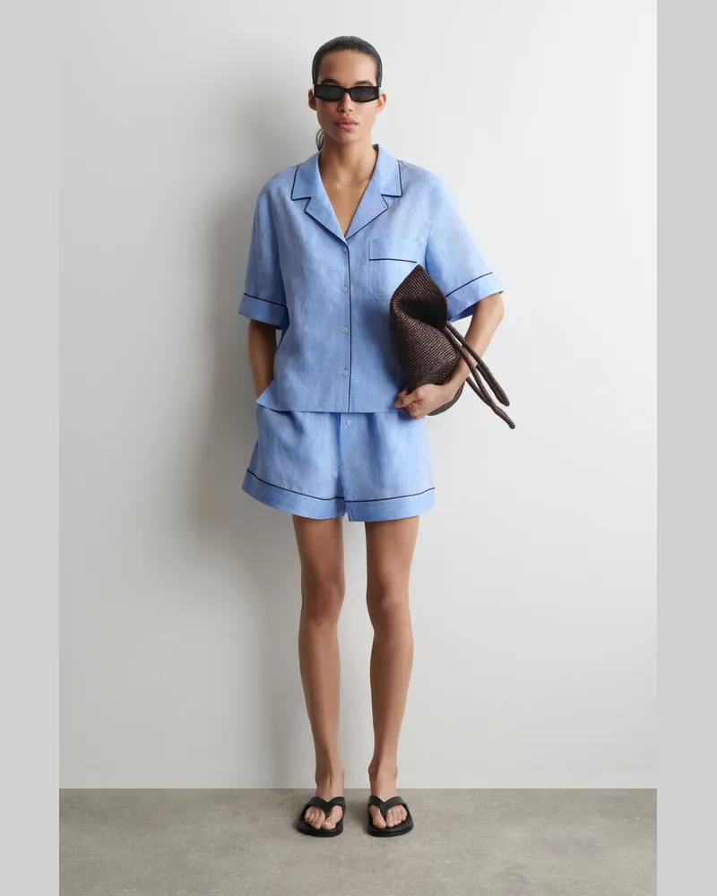 COS Leinenshorts Mit Kontrastierenden Paspeln Blau