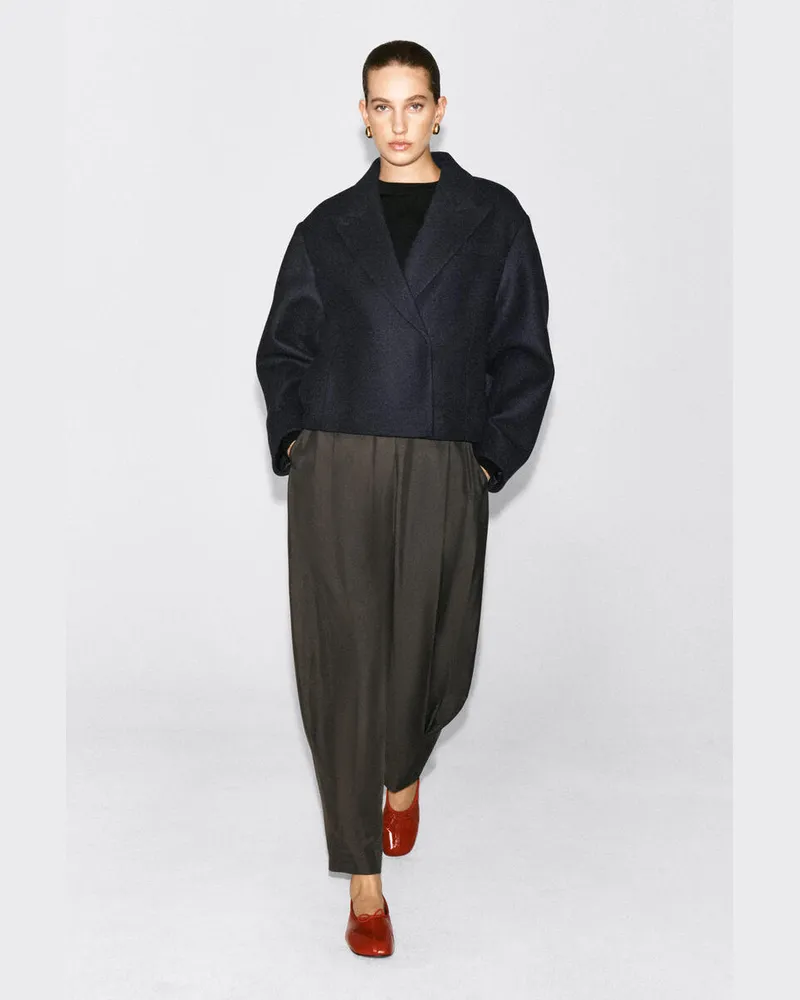 COS Verkürzter Oversized-Blazer Aus Gekochtem Woll-Mix Blau
