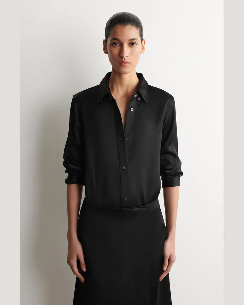 COS Satinhemd Mit Button-Down-Kragen Schwarz