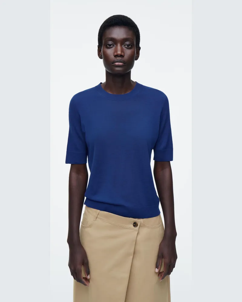 COS Schmales Nahtloses T-Shirt Aus Merinowolle Blau