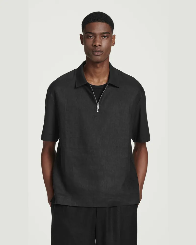 COS Poloshirt Aus Leinen Mit Kontrasteinsatz Schwarz