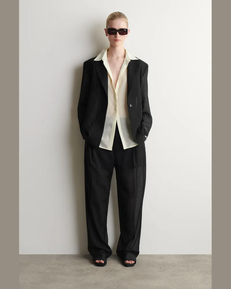COS Fluid Wool-Voile Straight-Leg Trousers Schwarz