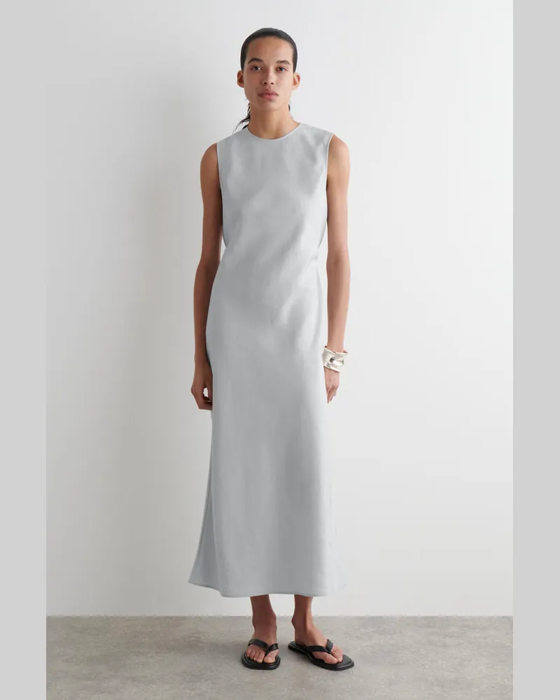 COS Schräg Geschnittenes Midikleid Aus Leinen-Mix Türkis