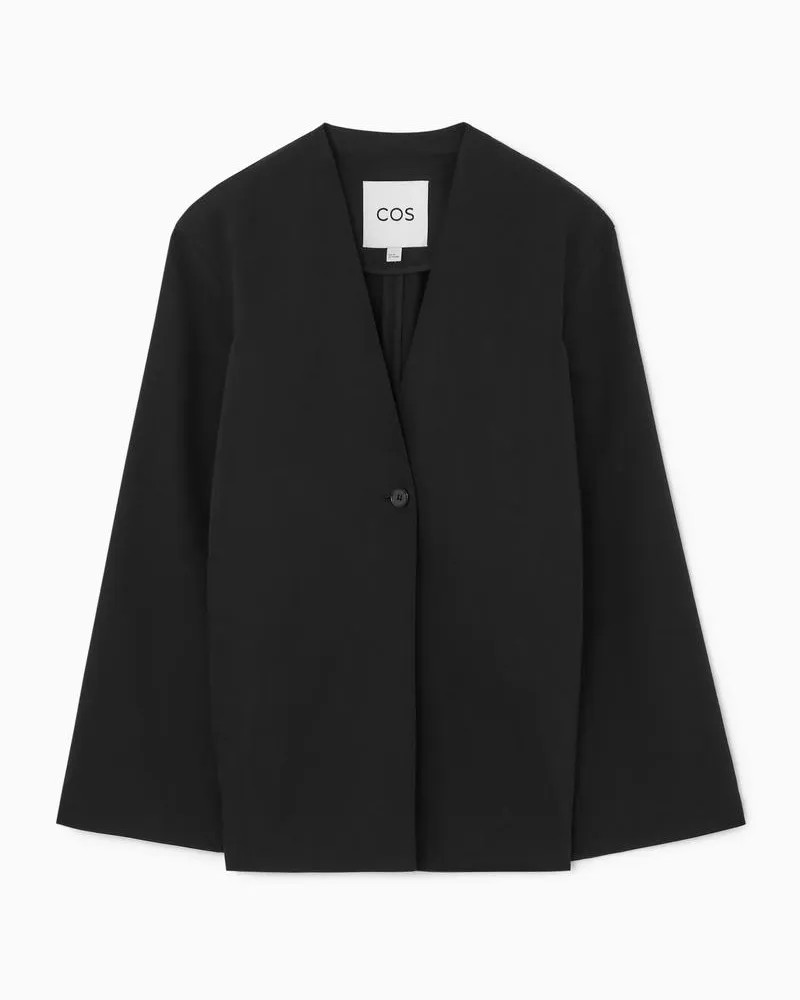COS Schmaler Kragenloser Einreihiger Blazer Schwarz