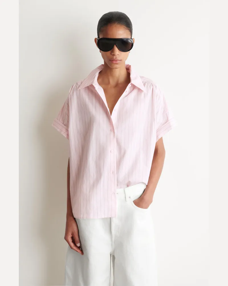COS Gestreiftes Kurzarmhemd Aus Baumwolle Rosa