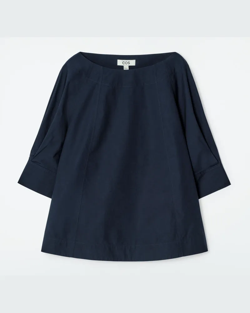 COS Voluminöse Baumwollbluse Mit U-Boot-Ausschnitt Blau