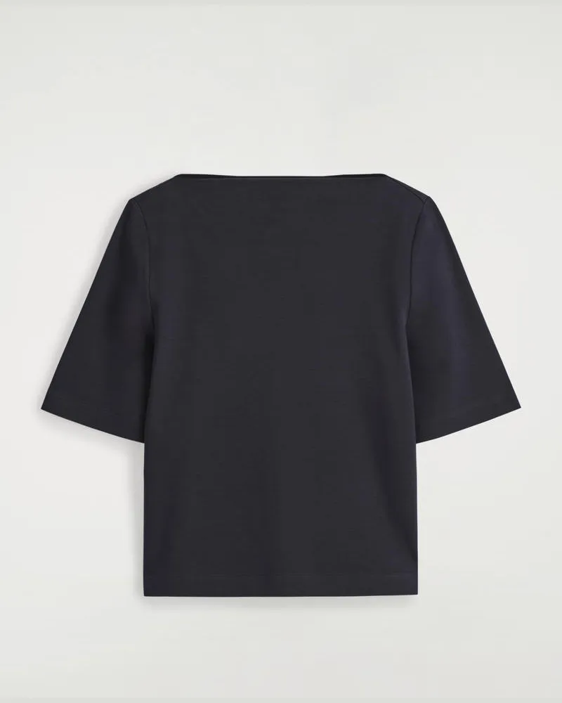 COS Baumwoll-T-Shirt Mit U-Boot-Ausschnitt Blau