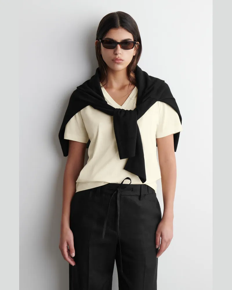 COS T-Shirt Aus Baumwolle Mit V-Ausschnitt Beige