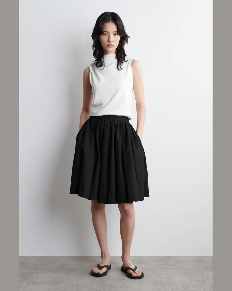 COS Pintucked Cotton Midi Skirt Schwarz