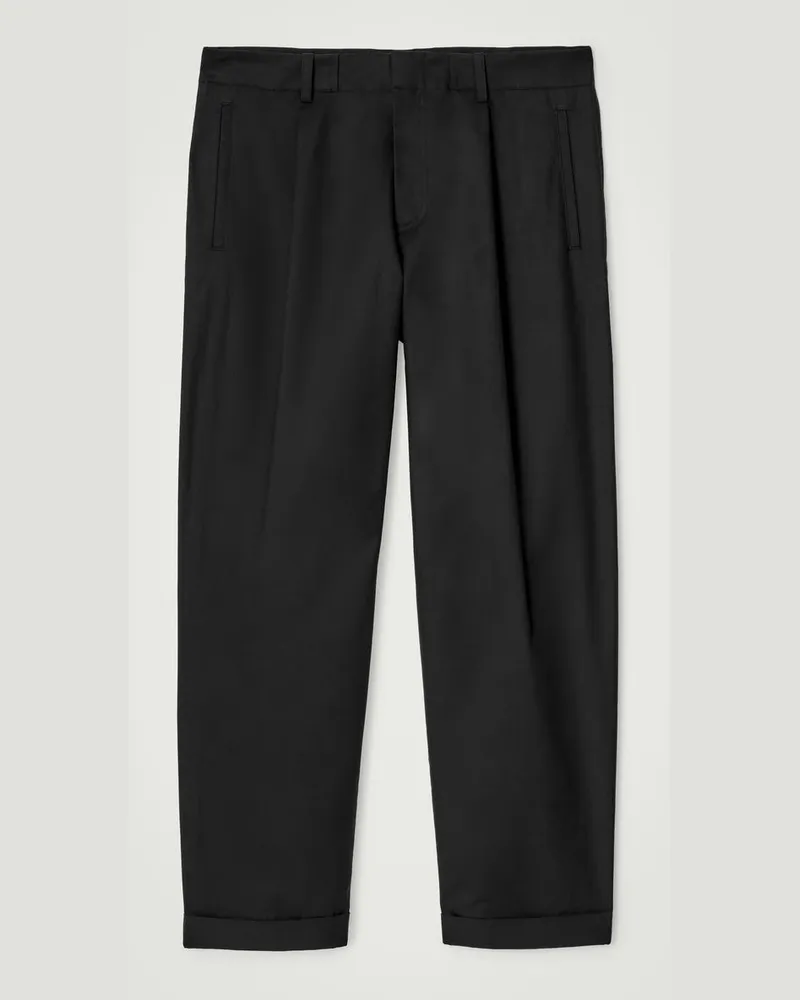 COS Schmal Zulaufende Hose Aus Baumwolle Mit Umschlag Schwarz