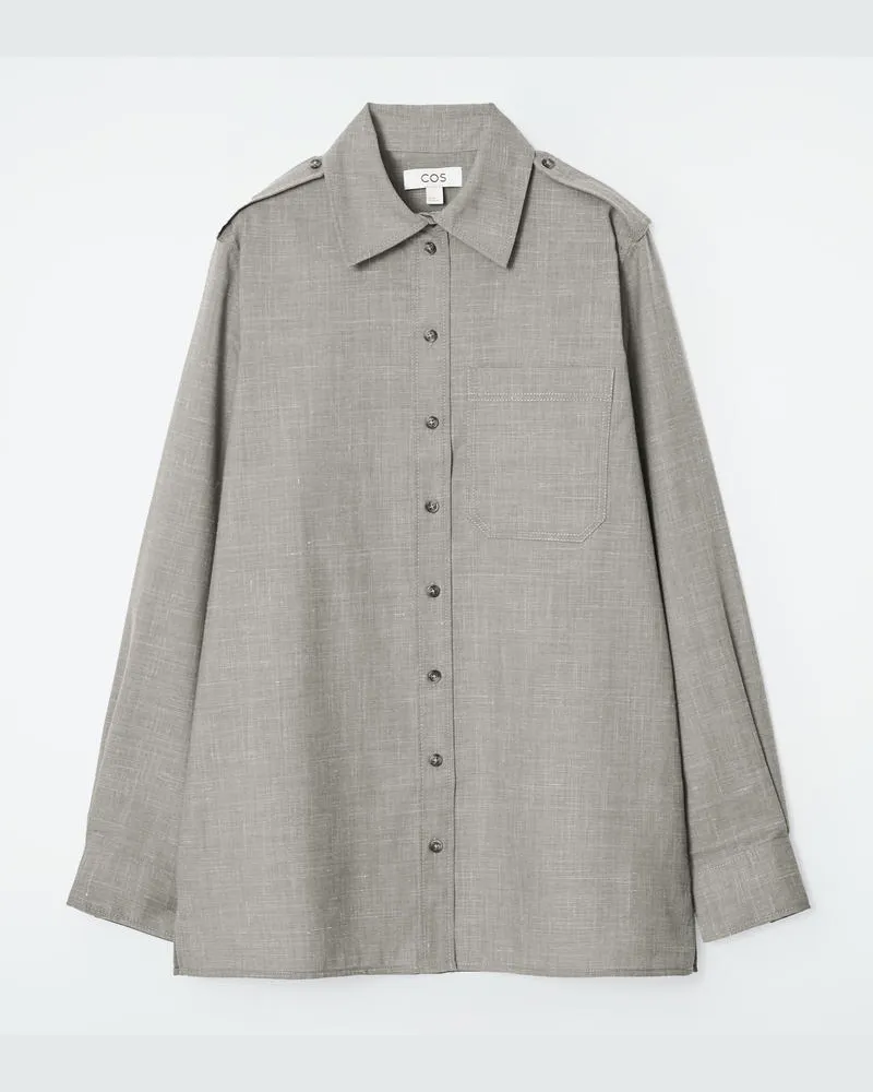COS Normal Geschnittenes Wollhemd Mit Epauletten Beige