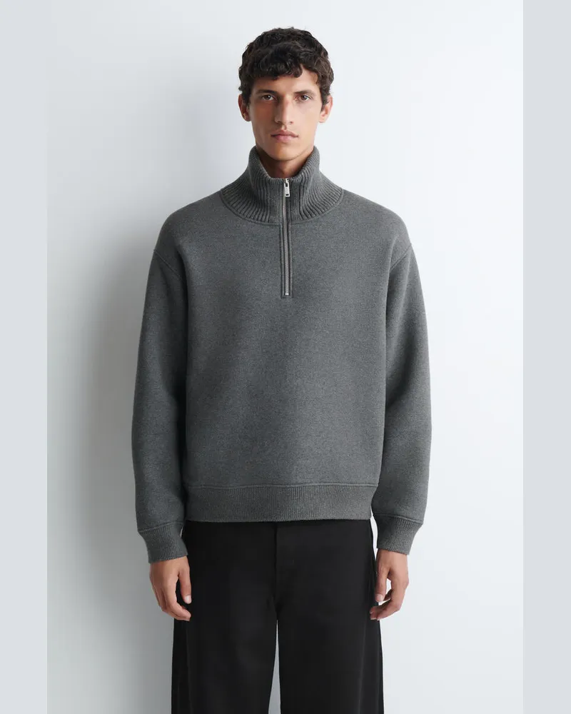COS Pullover Aus Baumwoll-Woll-Mix Mit Reissverschluss Grau